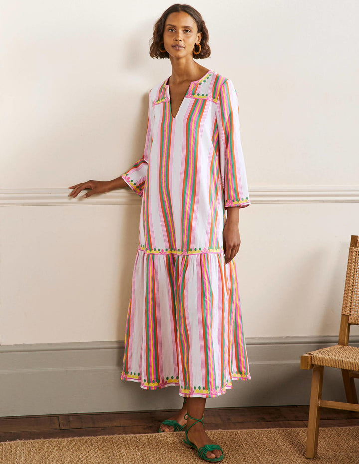 Easy Tiered Maxi Dress-Tropical Woven Rainbow Stripe