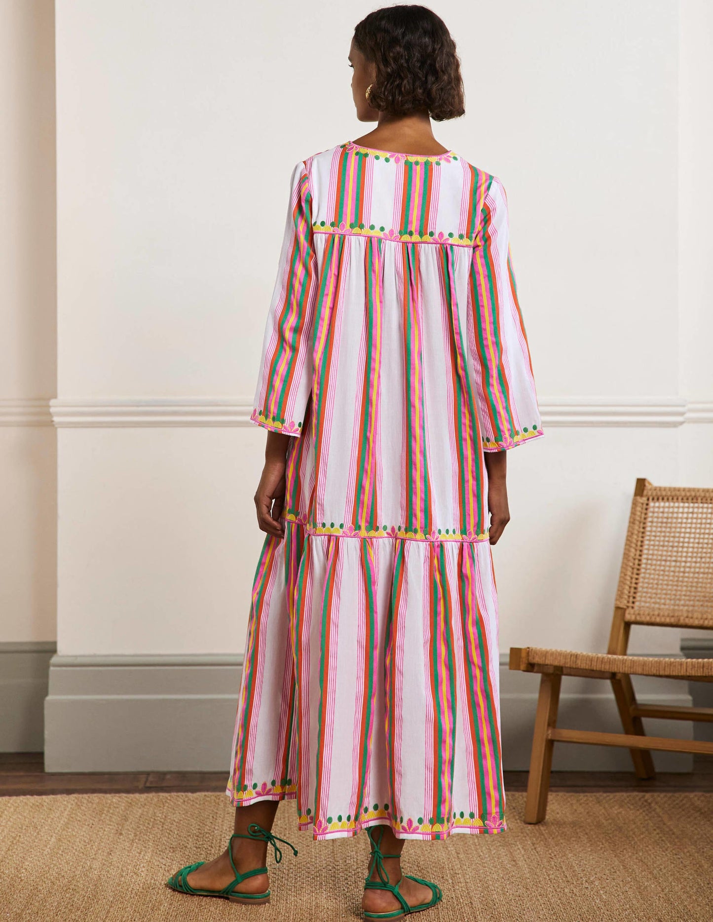 Easy Tiered Maxi Dress-Tropical Woven Rainbow Stripe