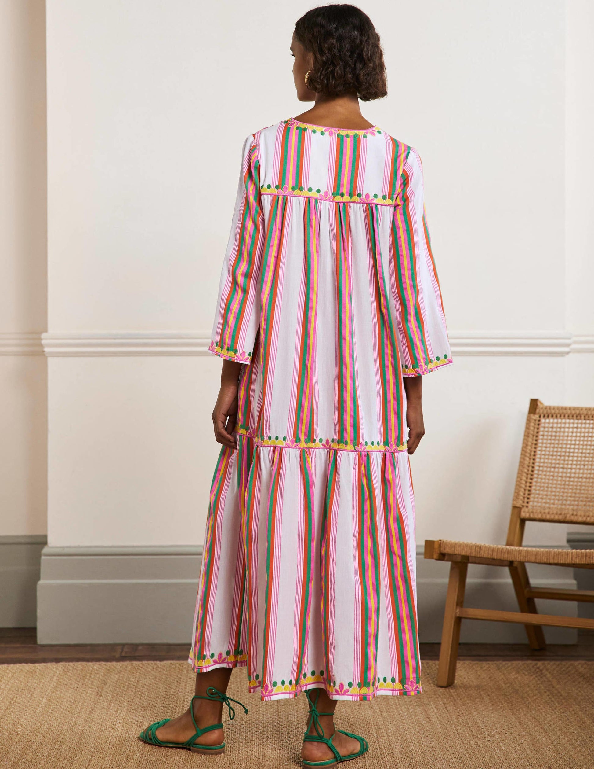 Easy Tiered Maxi Dress-Tropical Woven Rainbow Stripe-3