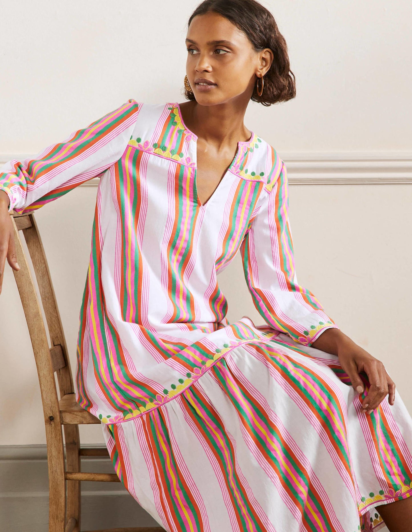 Easy Tiered Maxi Dress-Tropical Woven Rainbow Stripe