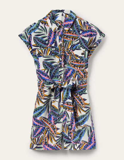 Pocket Detail Playsuit-Multi, Exotic Leaves