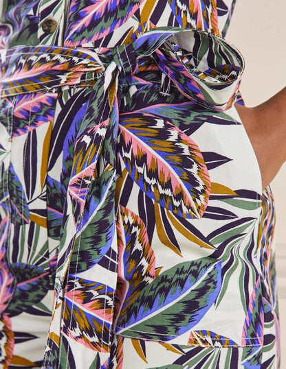 Pocket Detail Playsuit-Multi, Exotic Leaves