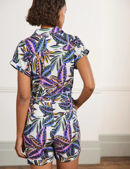 Pocket Detail Playsuit-Multi, Exotic Leaves