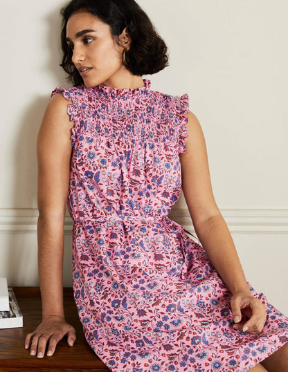 Sleeveless Smocked Mini Dress-Formica Pink Oriental Meadow-4