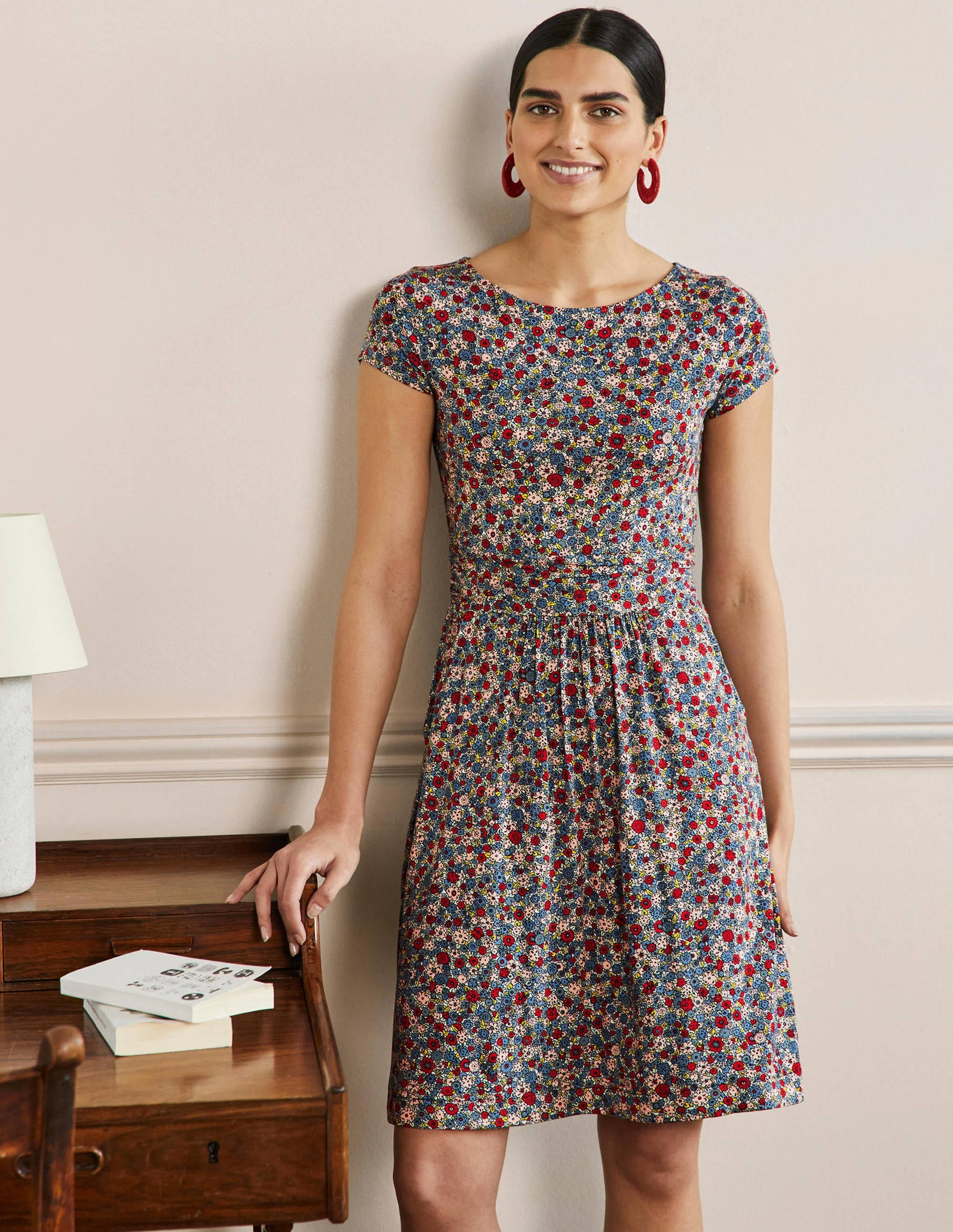 Amelie Jersey Dress-Riviera Blue, Floret Cluster-1