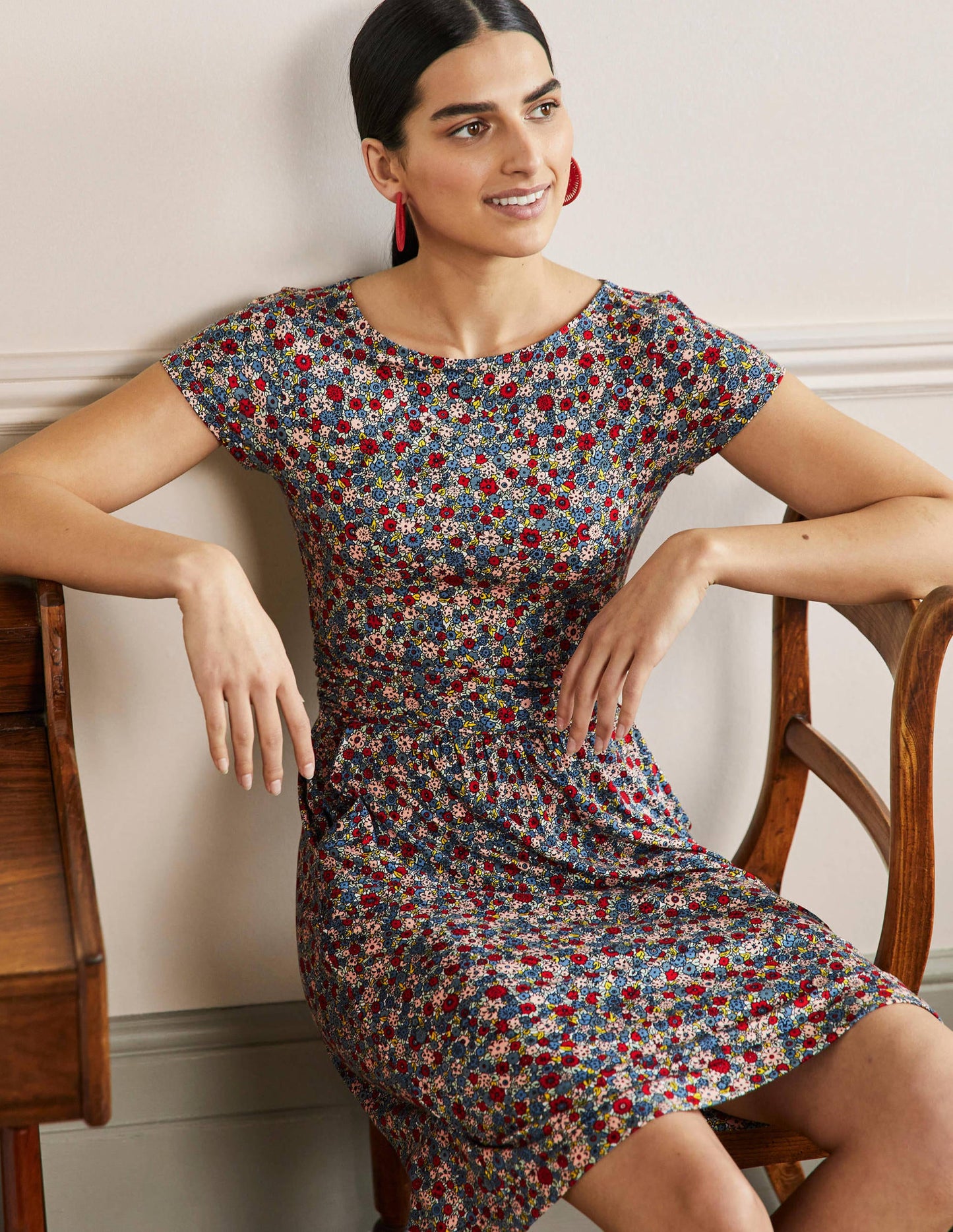 Amelie Jersey Dress-Riviera Blue, Floret Cluster
