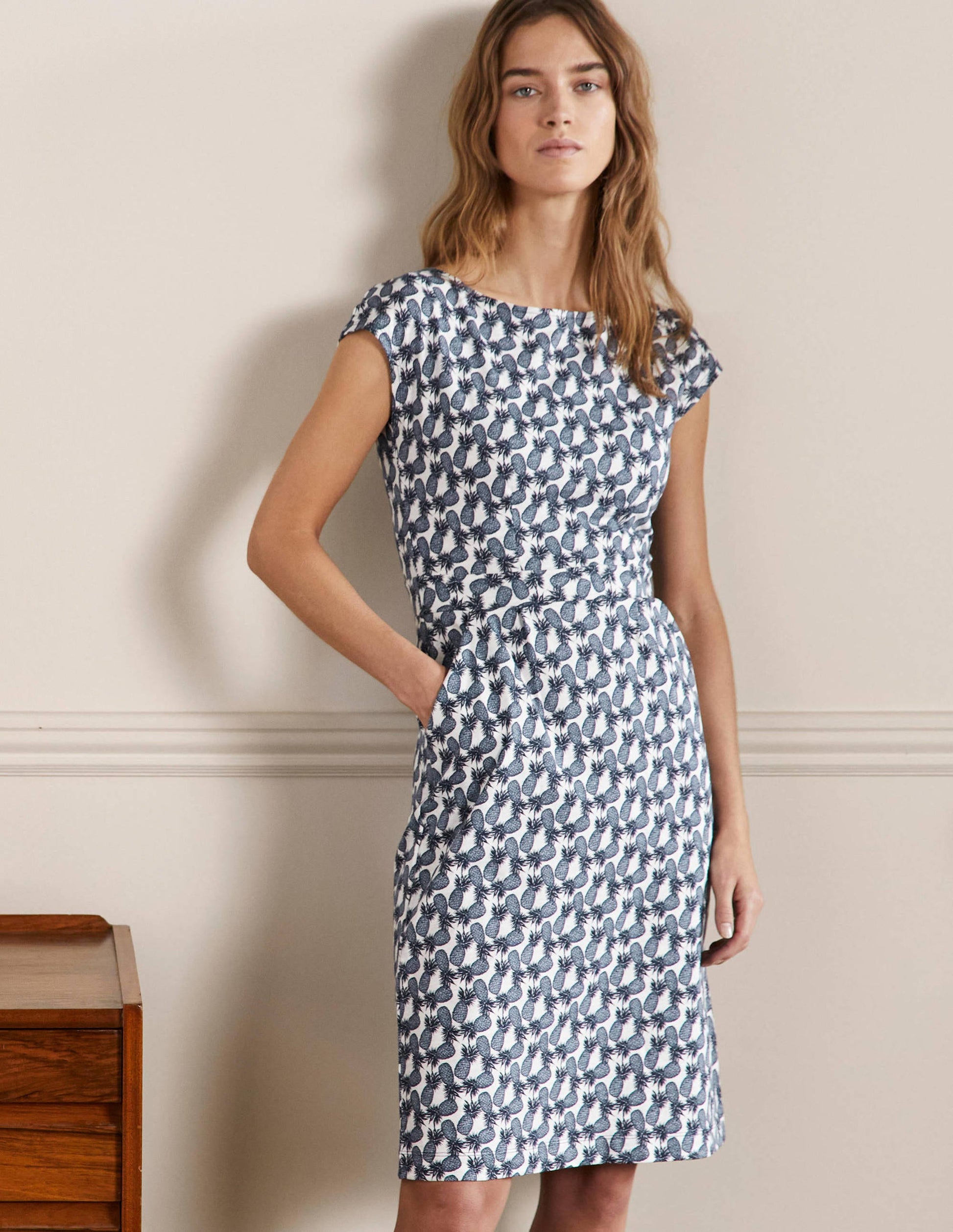 Florrie Jersey Dress-Ivory, Pineapple cluster-1