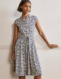 Tie Waist Jersey Shirt Dress-French Navy, Flora Charm
