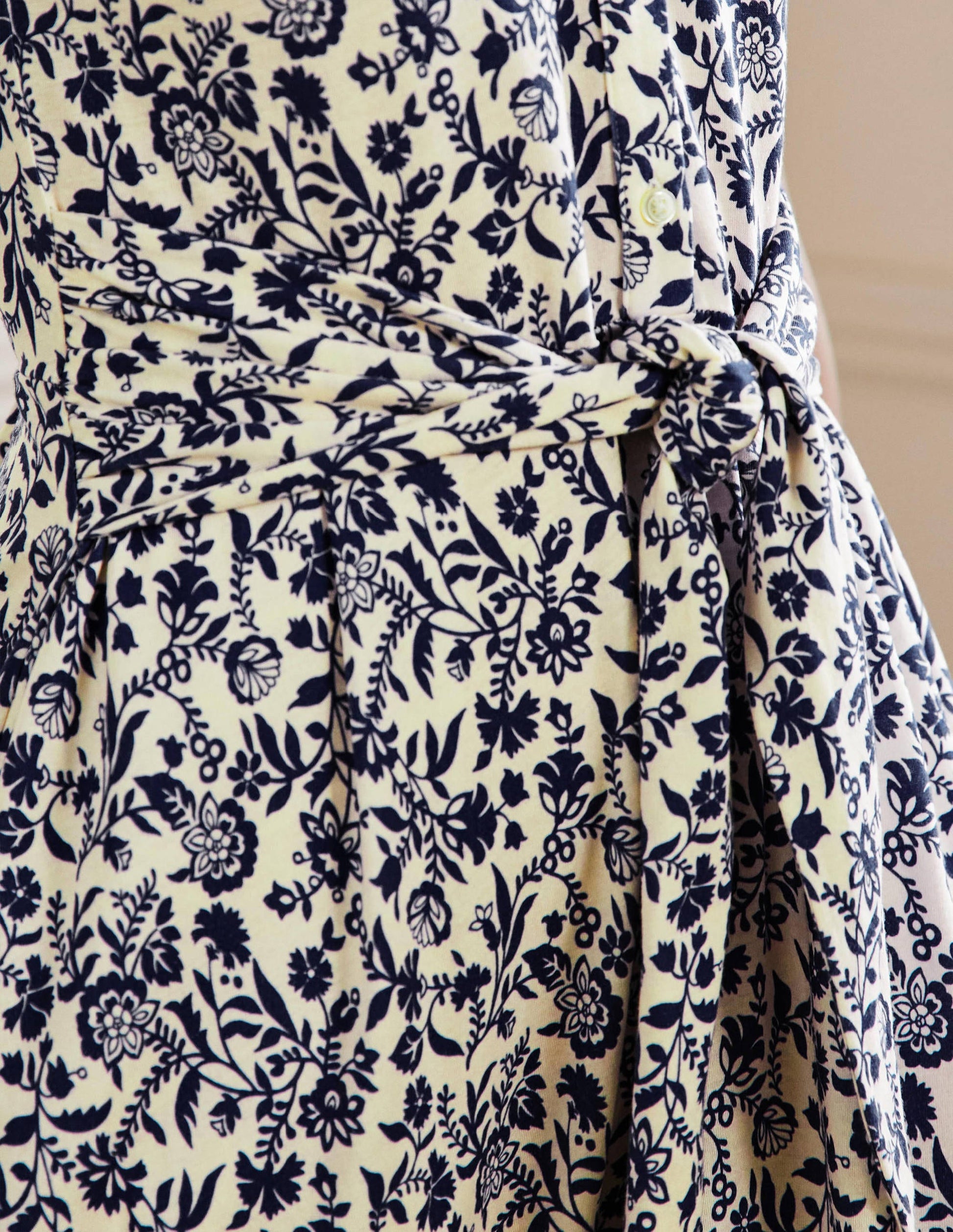 Tie Waist Jersey Shirt Dress-French Navy, Flora Charm-2