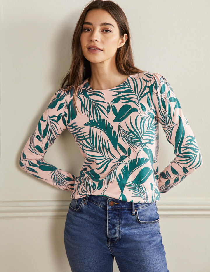 Cotton Crew Neck Jumper-Milkshake, Tropic Foliage