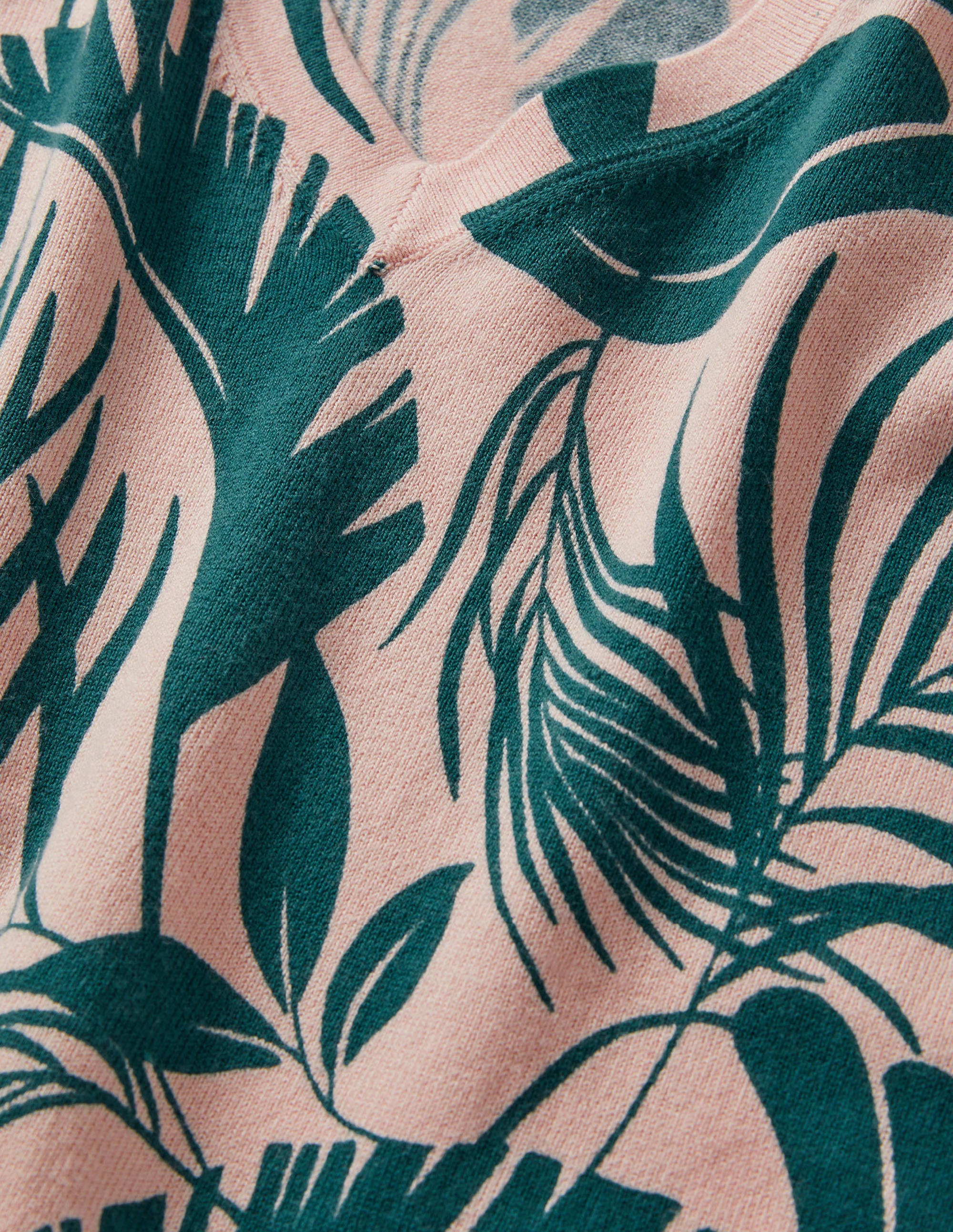 Cotton V-Neck Jumper-Milkshake, Tropic Foliage - Image 6