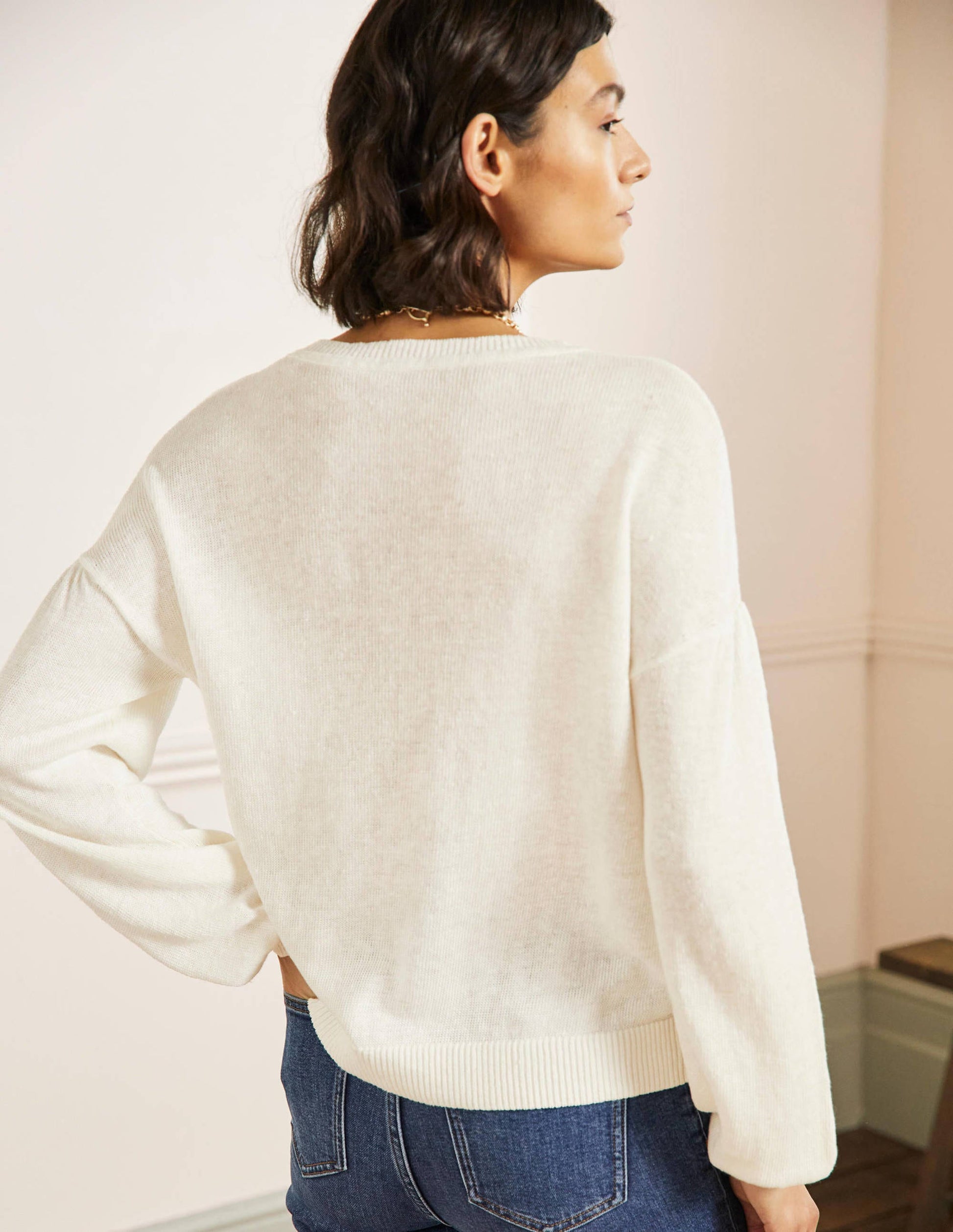 Leandra Linen Henley Jumper-Ivory-3