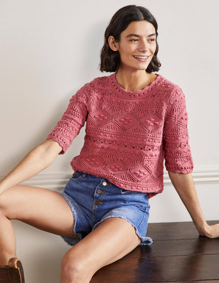 Claudia Textured Knitted Top-Dusty Red