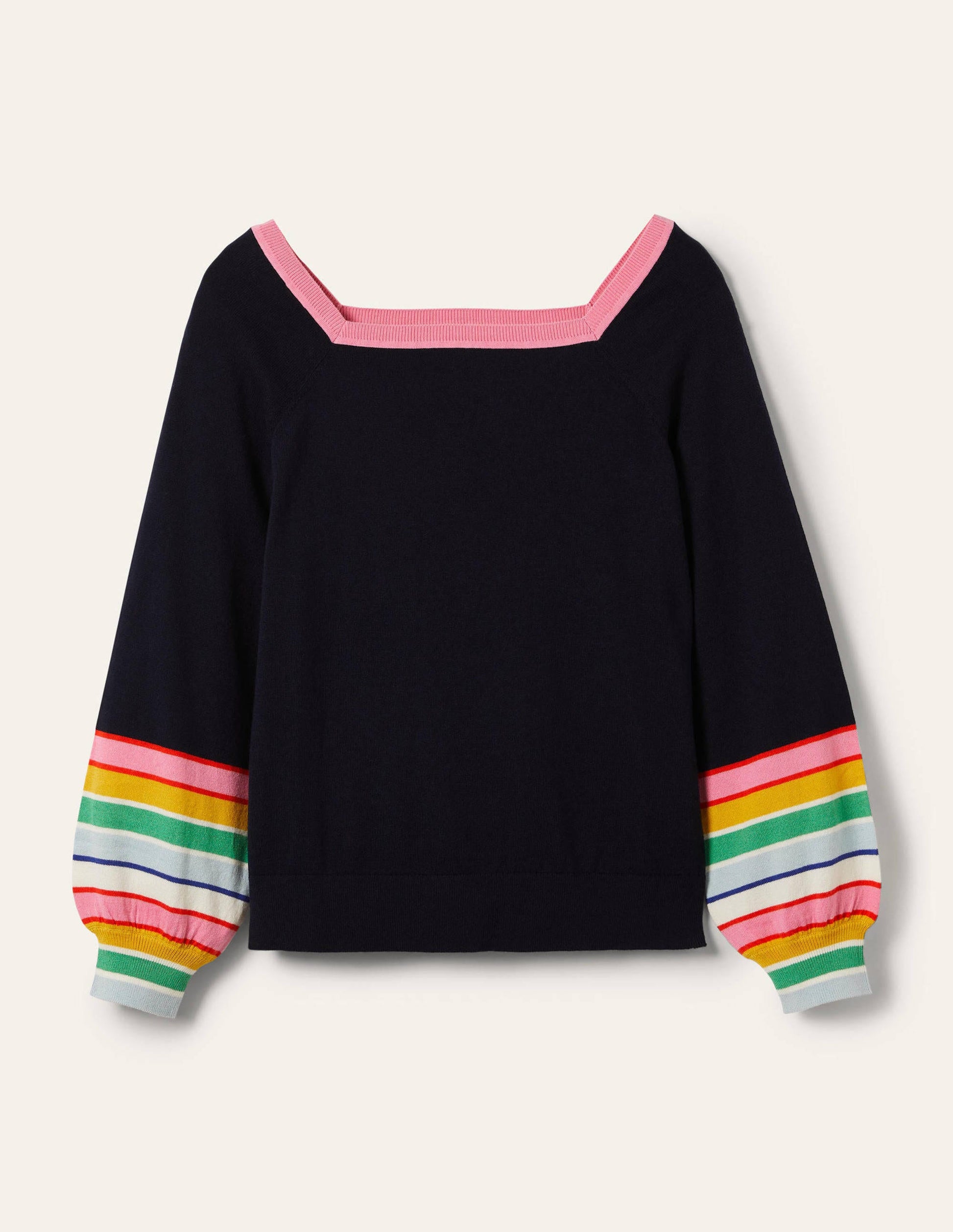 Striped Square Neck Jumper-Navy-6