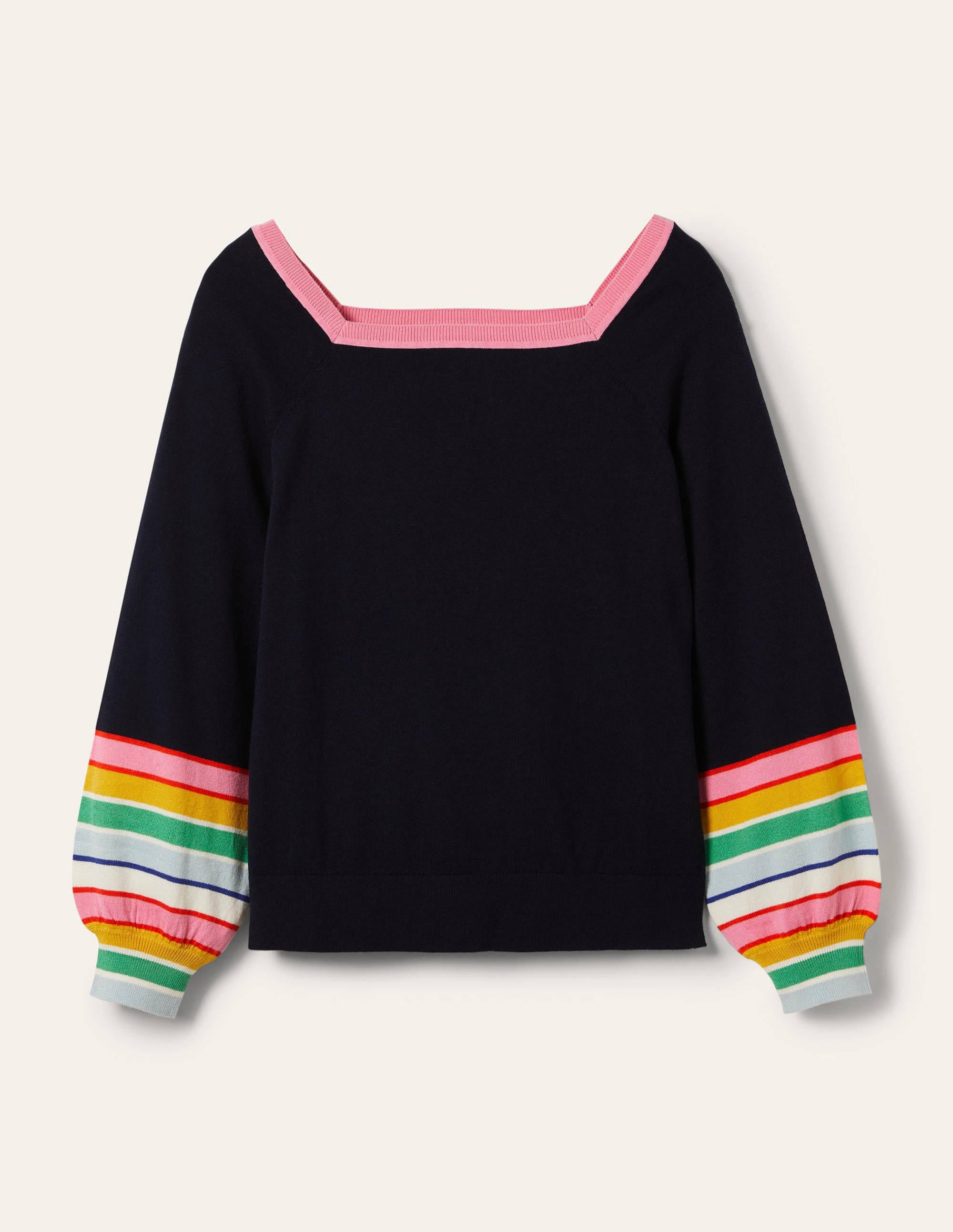 Striped Square Neck Jumper-Navy - Image 6