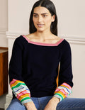 Striped Square Neck Jumper-Navy