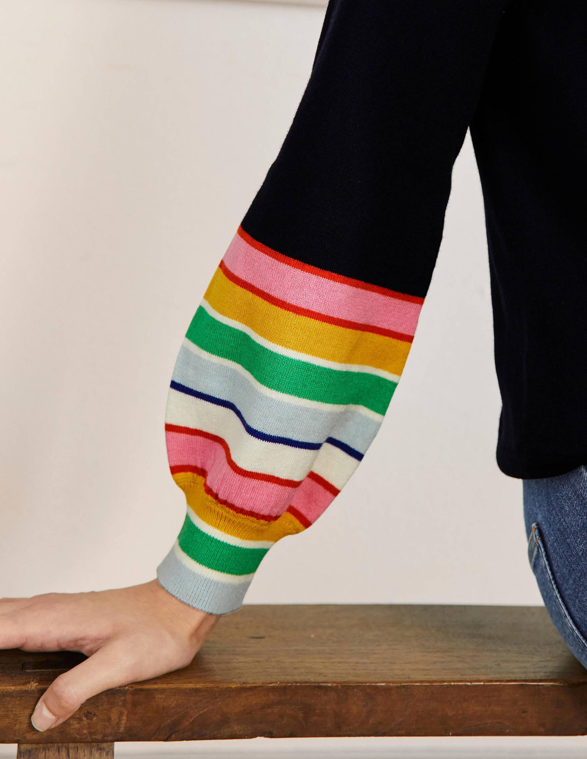 Striped Square Neck Jumper-Navy - Image 2