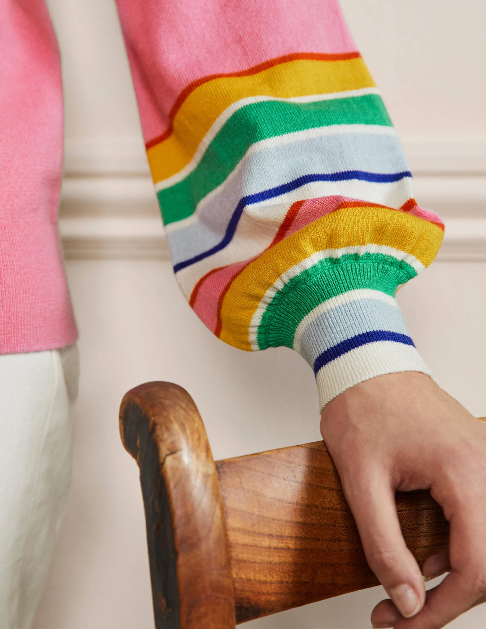 Striped Square Neck Jumper-Sachet Pink - Image 2