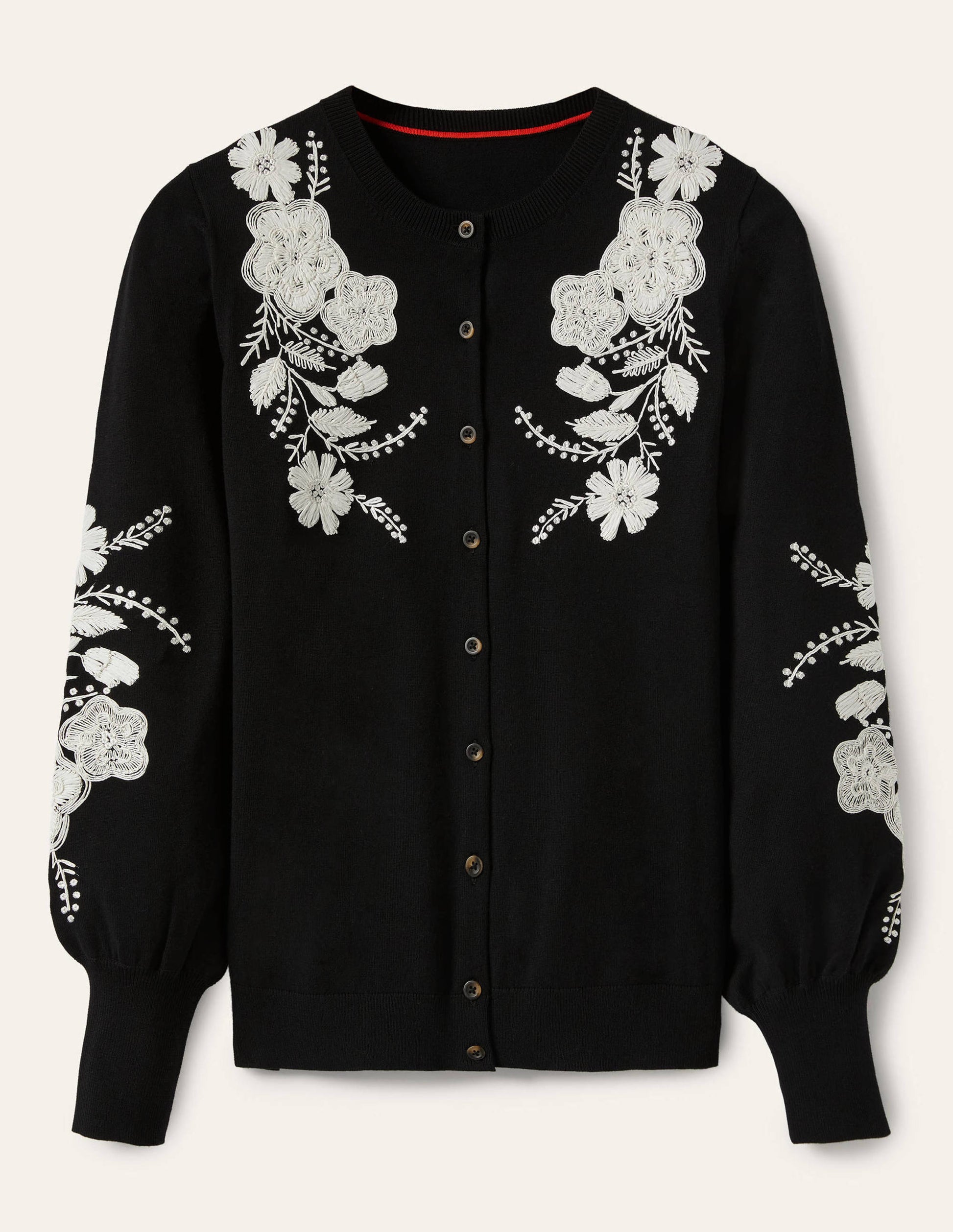 Embroidered Blouson Cardigan-Black-5