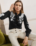Embroidered Blouson Cardigan-Black