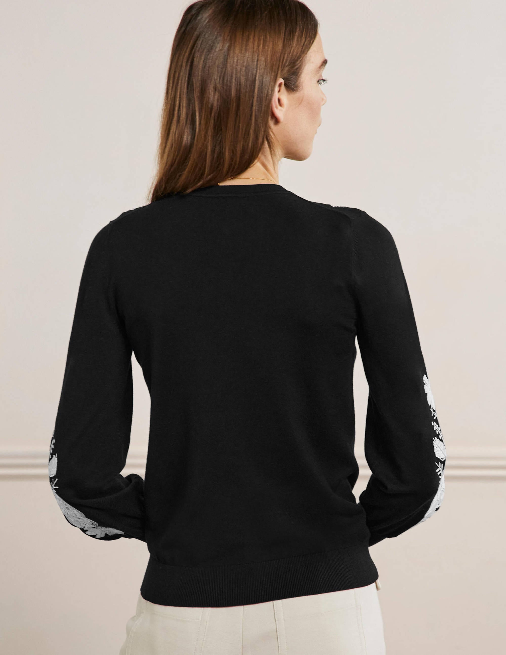 Embroidered Blouson Cardigan-Black - Image 3