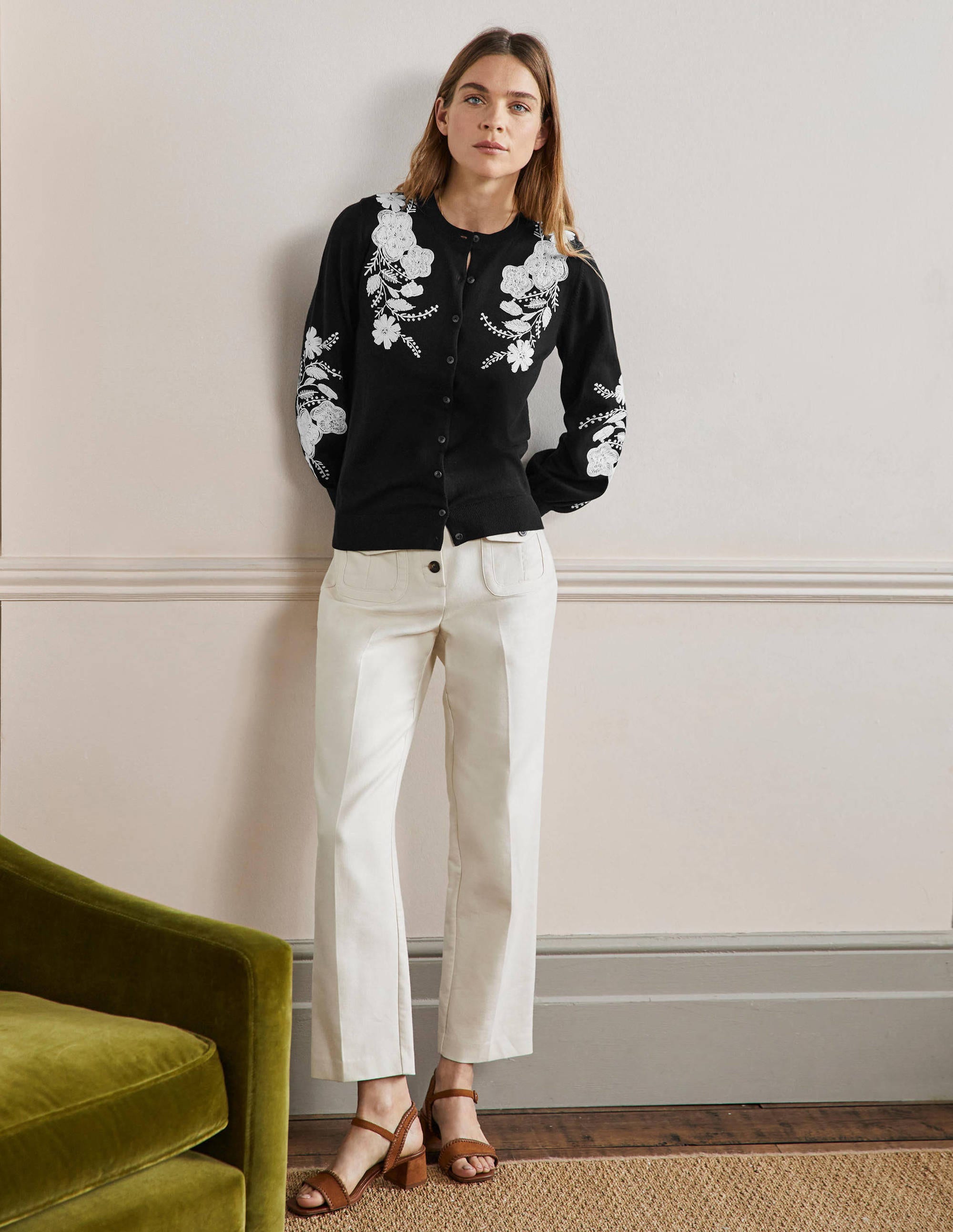 Embroidered Blouson Cardigan-Black - Image 4