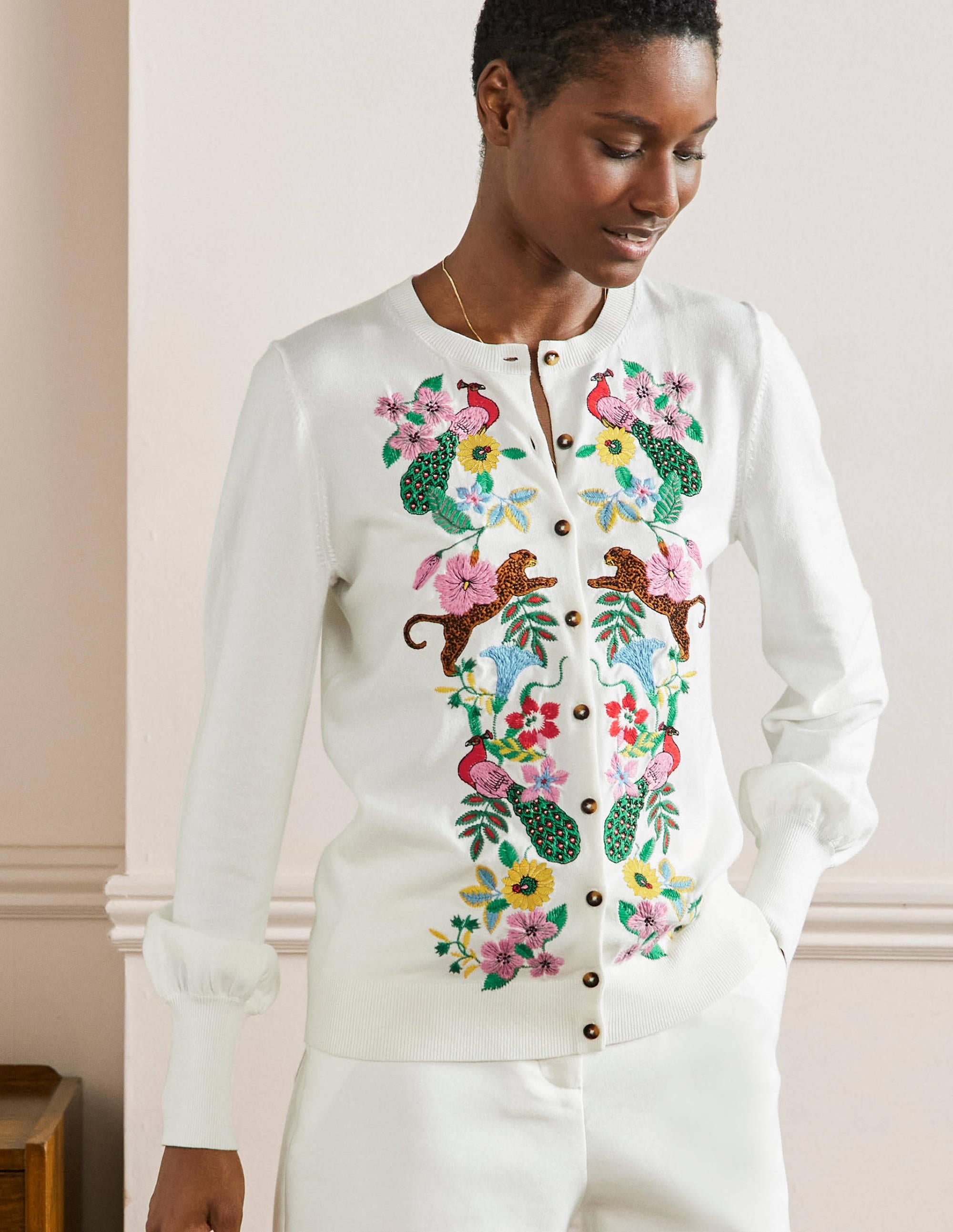 Embroidered Blouson Cardigan-Ivory - Image 1