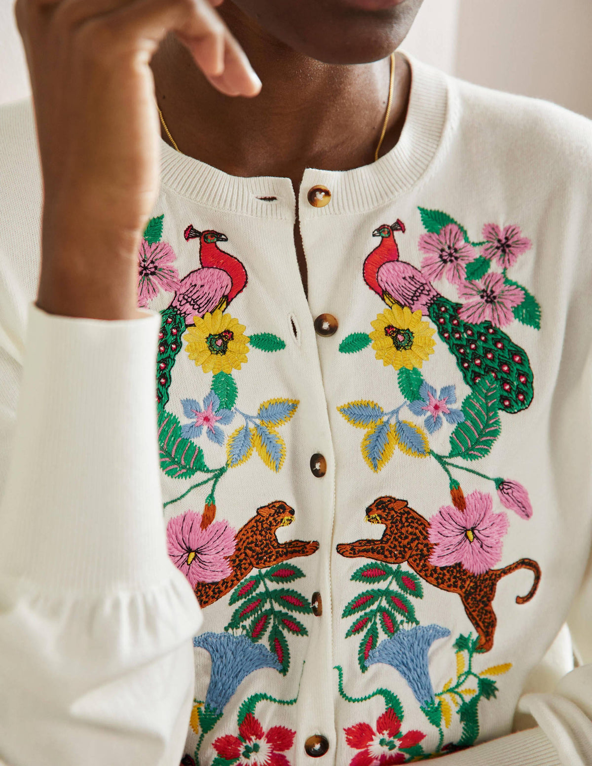 Embroidered Blouson Cardigan-Ivory-2