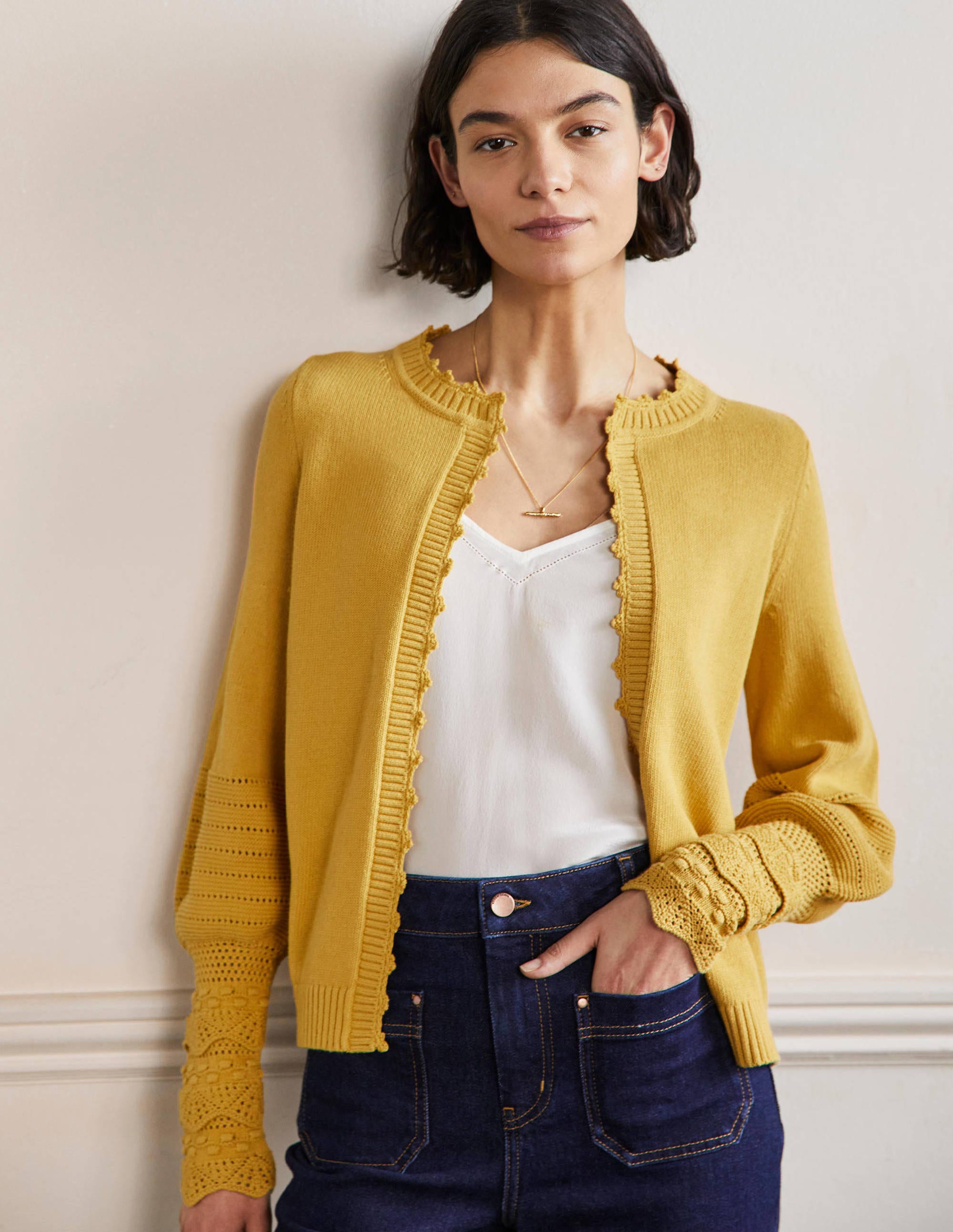 Sleeve Detail Knitted Cardigan-Butter - Image 1