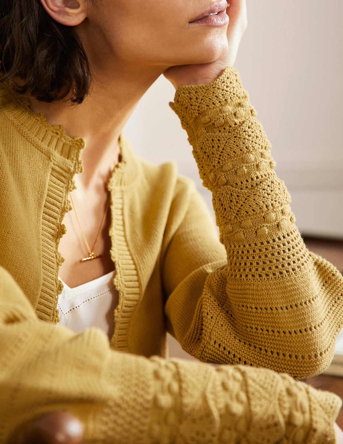 Sleeve Detail Knitted Cardigan-Butter-2
