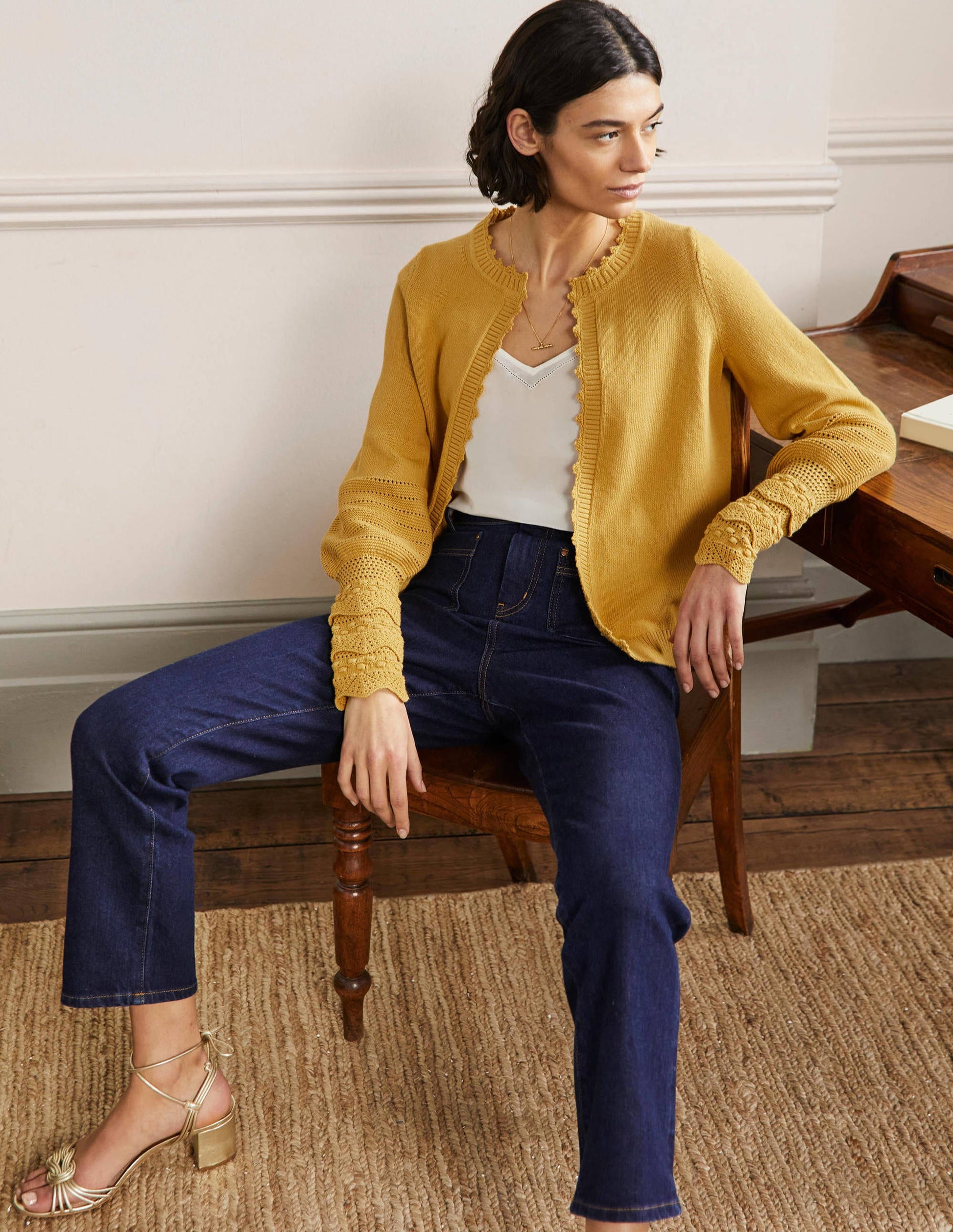 Sleeve Detail Knitted Cardigan-Butter-4