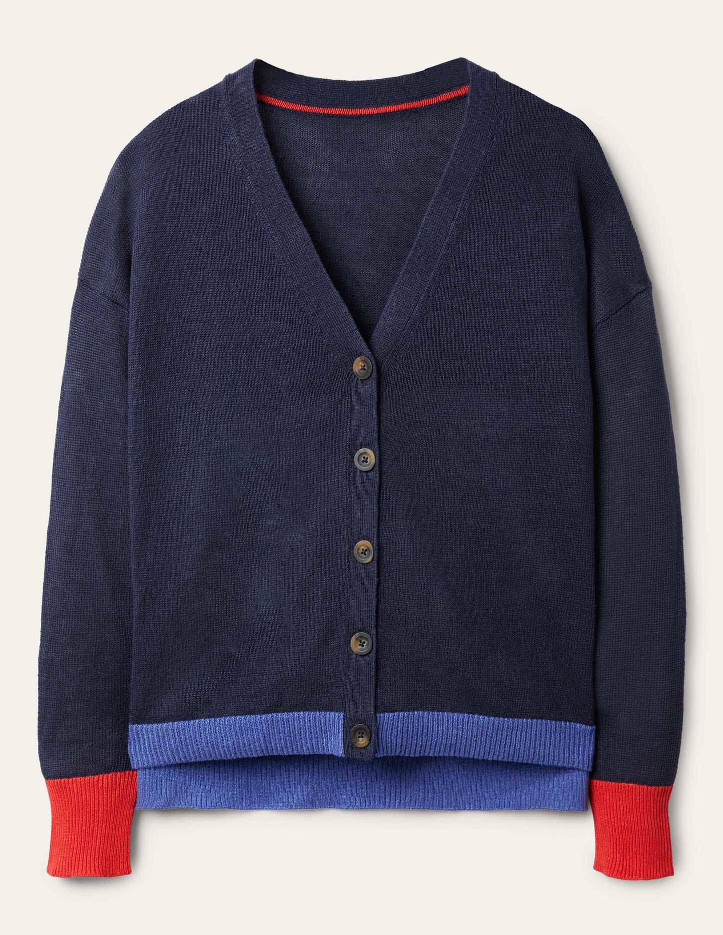 Colourblock Linen Cardigan-Navy Colourblock