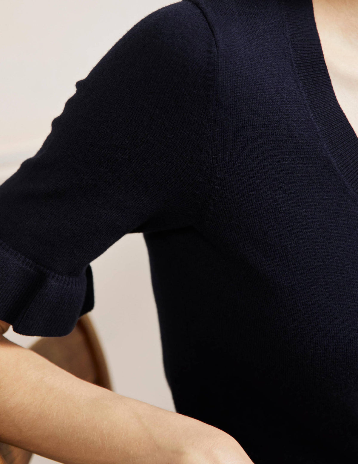 Frill Sleeve Knitted T-Shirt-Navy - Image 2