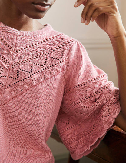 Wide Sleeve Crochet Jumper-Formica Pink-2