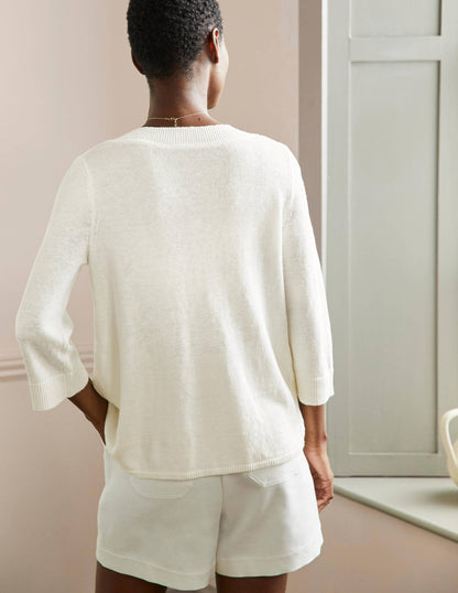 Relaxed Linen Jumper-Ivory