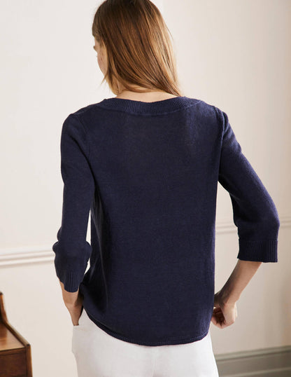 Relaxed Linen Jumper-Navy-3