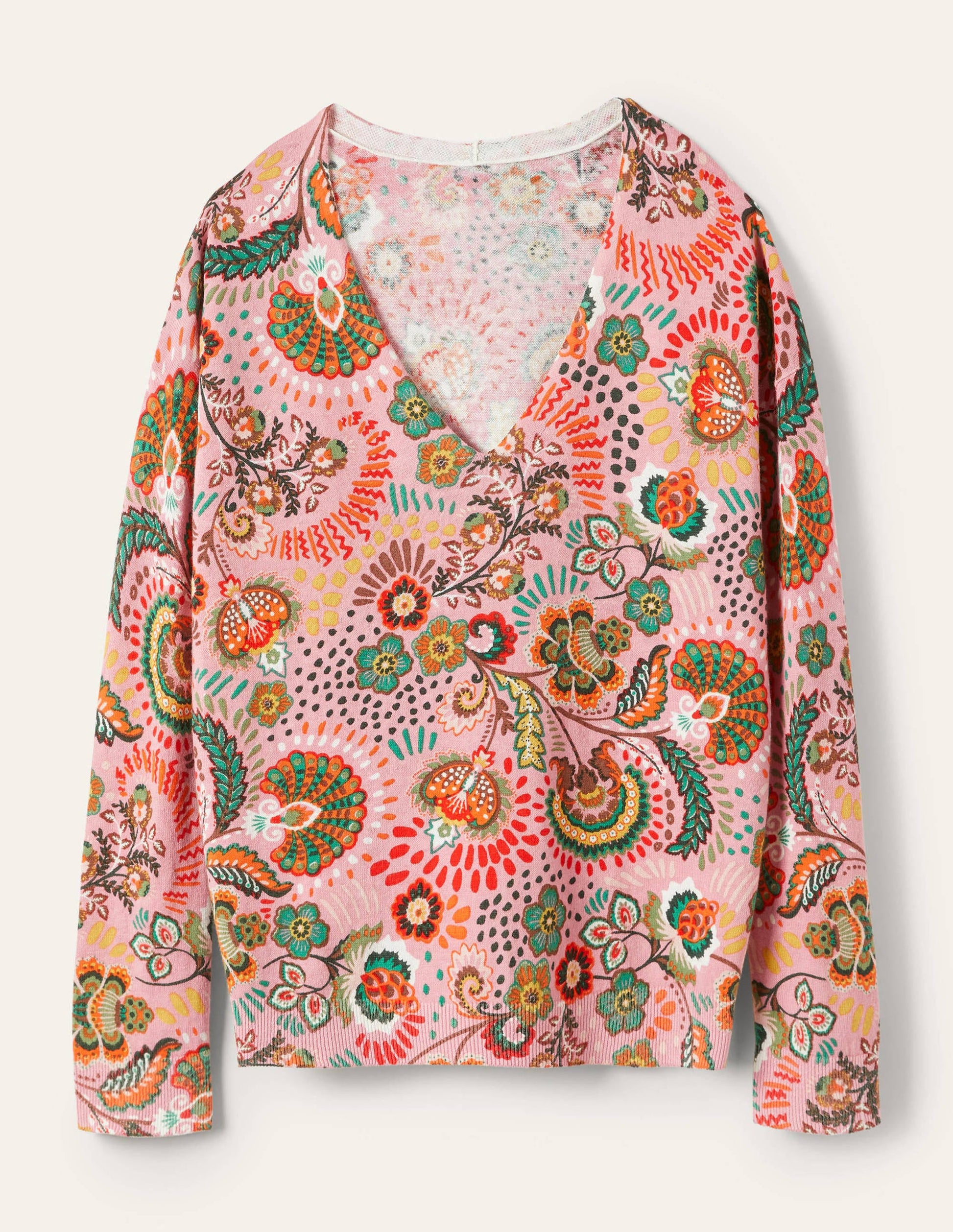 Relaxed Printed V-neck Jumper-Formica Pink, Meadow-5