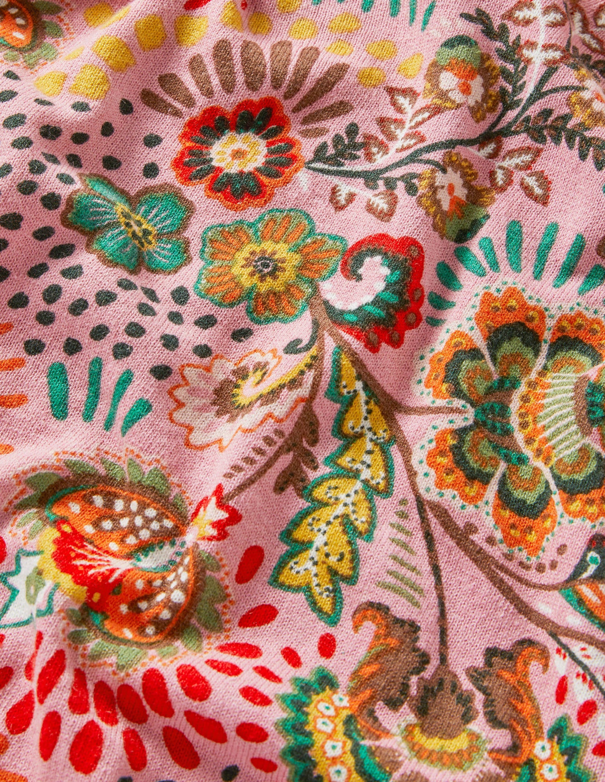 Relaxed Printed V-neck Jumper-Formica Pink, Meadow-6