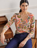 Relaxed Printed V-neck Jumper-Formica Pink, Meadow