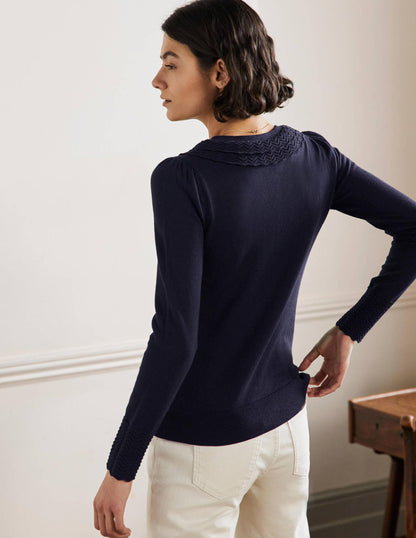 Collar Detail Cardigan-Navy-3