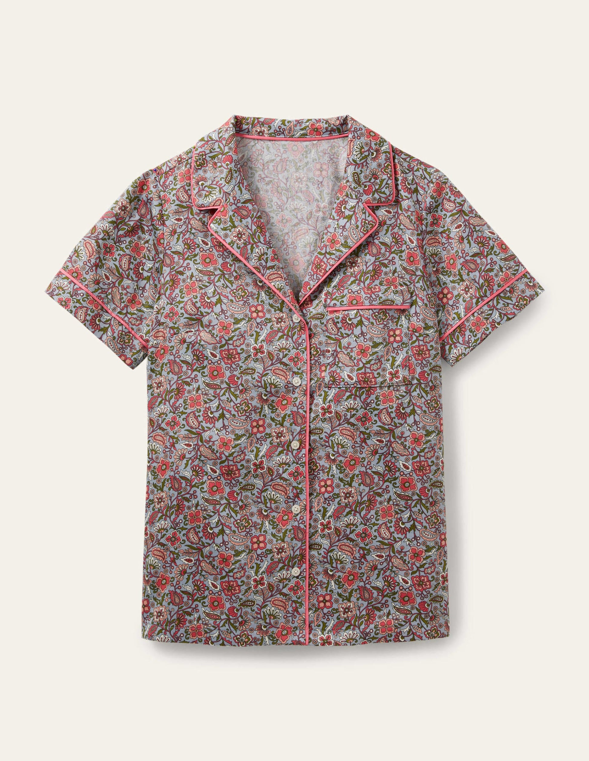 Short Sleeve Pyjama Shirt-Blue/Ivory Oriental Paradise-5