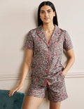 Short Sleeve Pyjama Shirt-Blue/Ivory Oriental Paradise