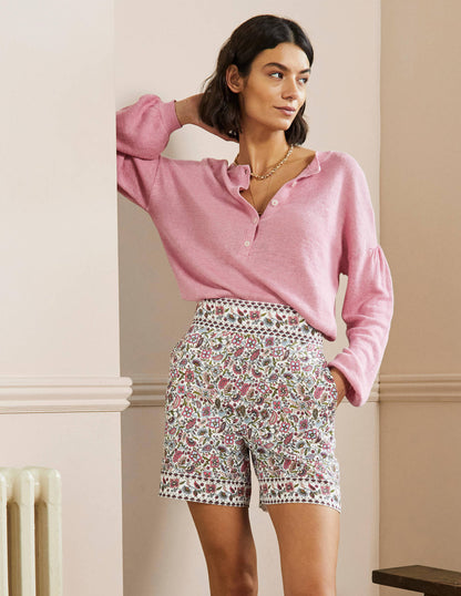 Georgina Linen Shorts-Ivory, Oriental Paradise-1