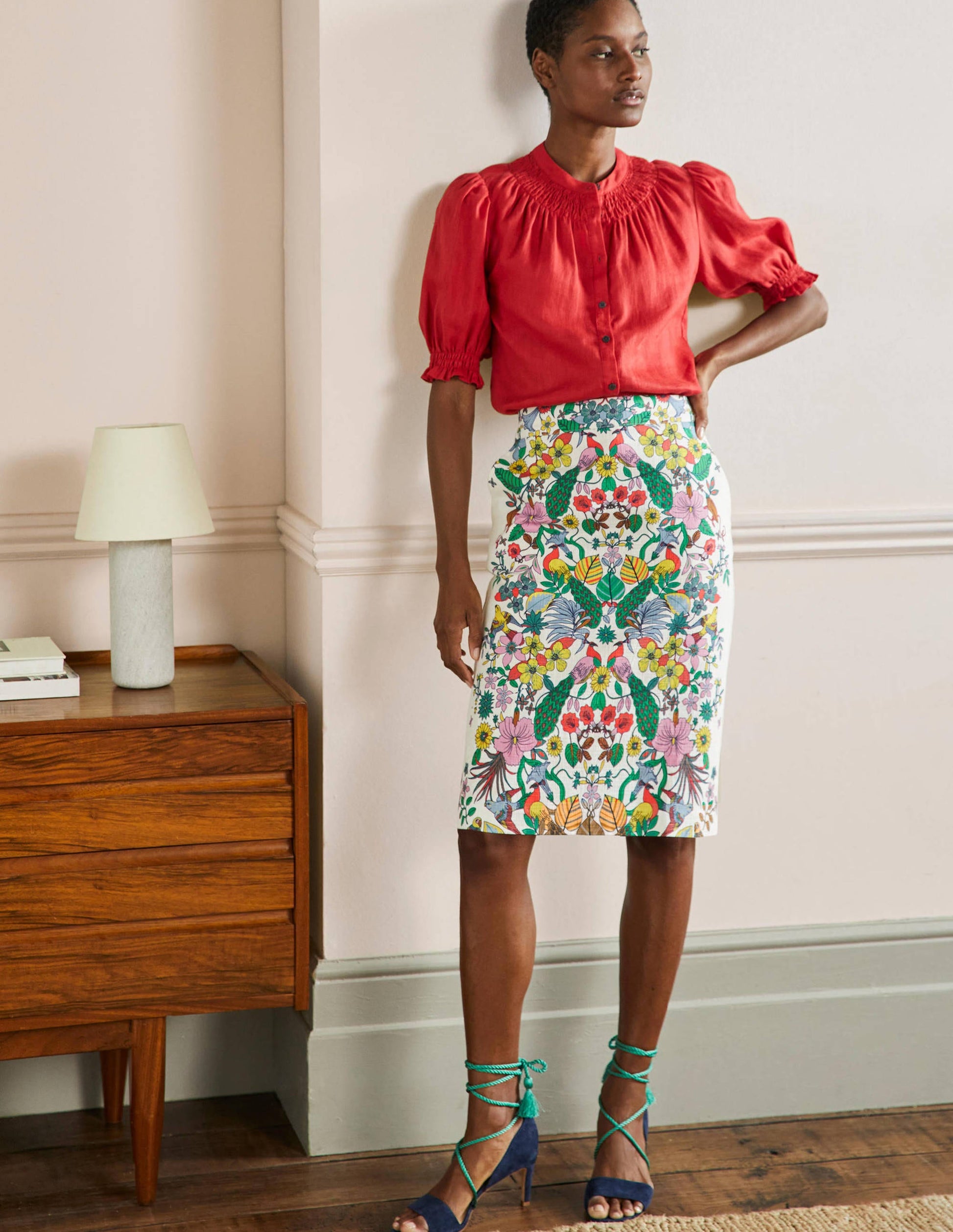 Textured Pencil Skirt-Exotic Paradise-1