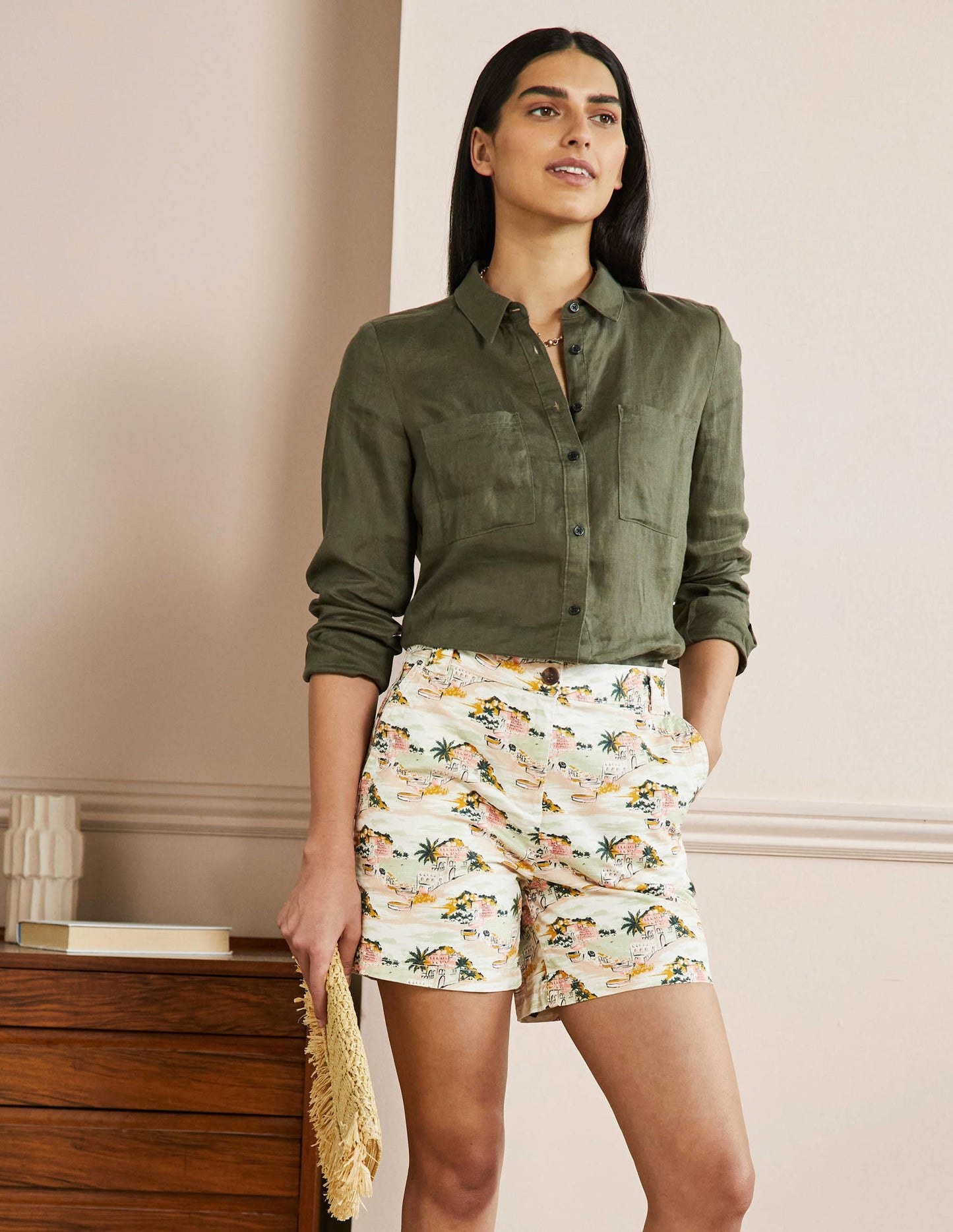 Classic Chino Shorts-Ivory/Green Paradise Bay