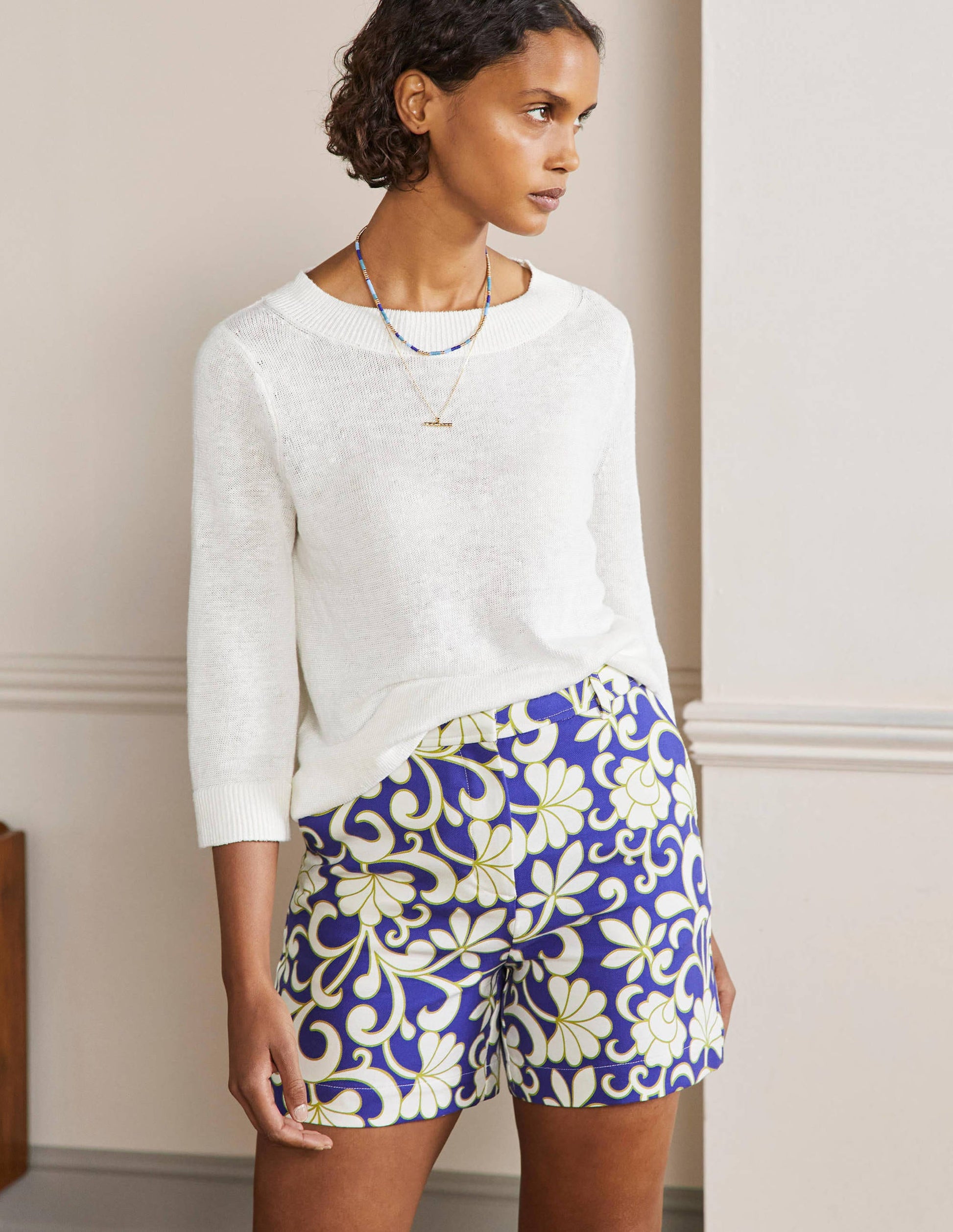 Carrie High Waisted Shorts-Atlantic Ocean, Abstract Petal-1