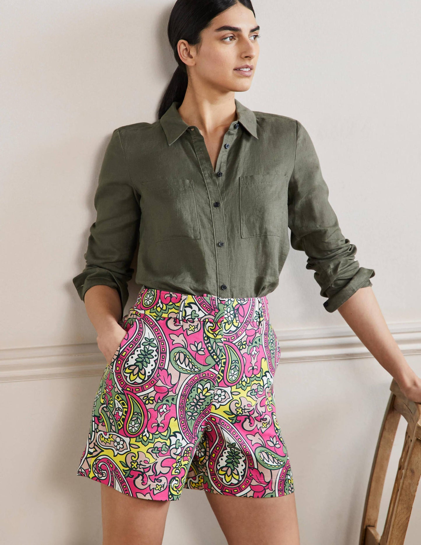 Carrie High Waisted Shorts-Pop Pansy, Paisley