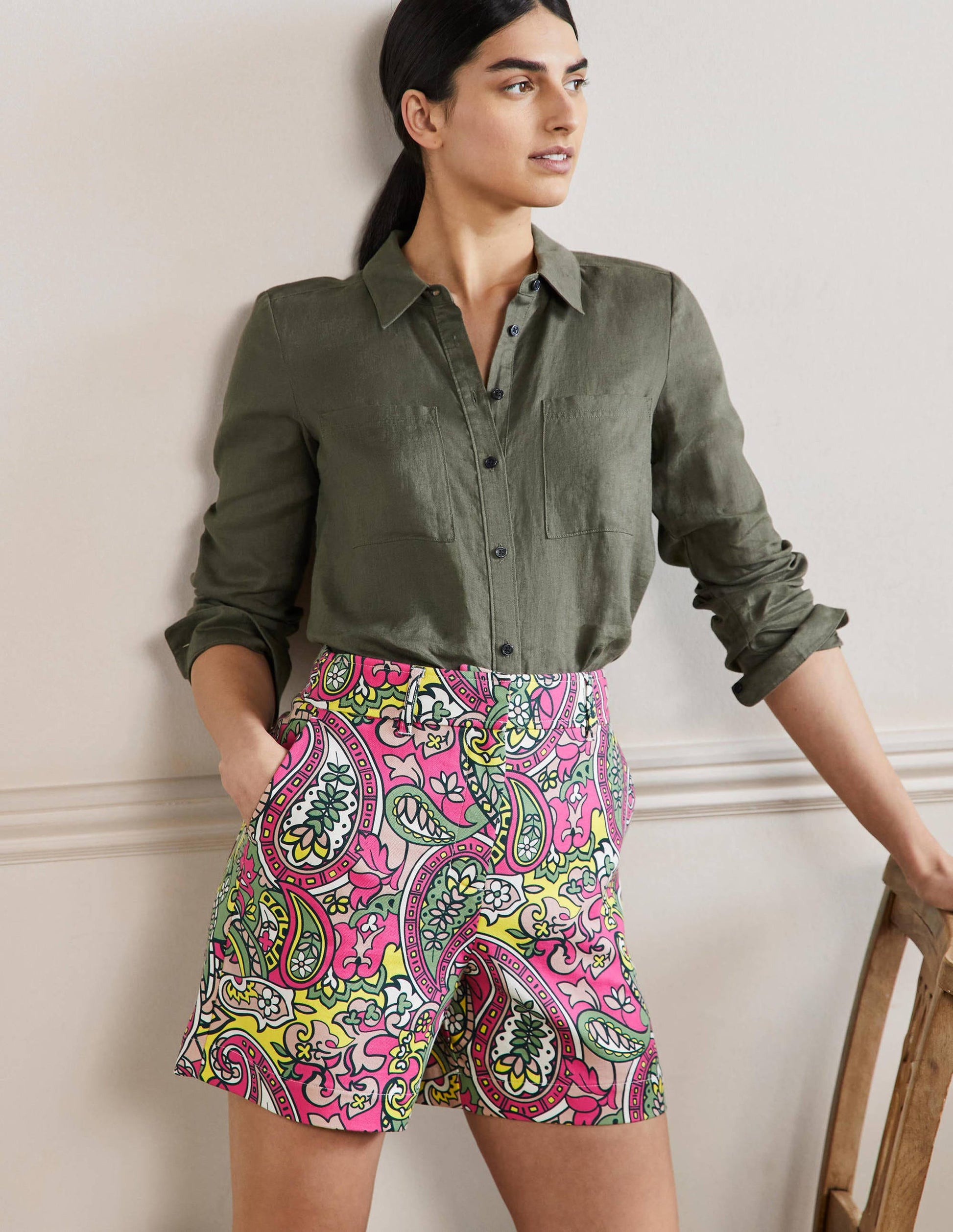 Carrie High Waisted Shorts-Pop Pansy, Paisley-1