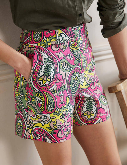 Carrie High Waisted Shorts-Pop Pansy, Paisley-4