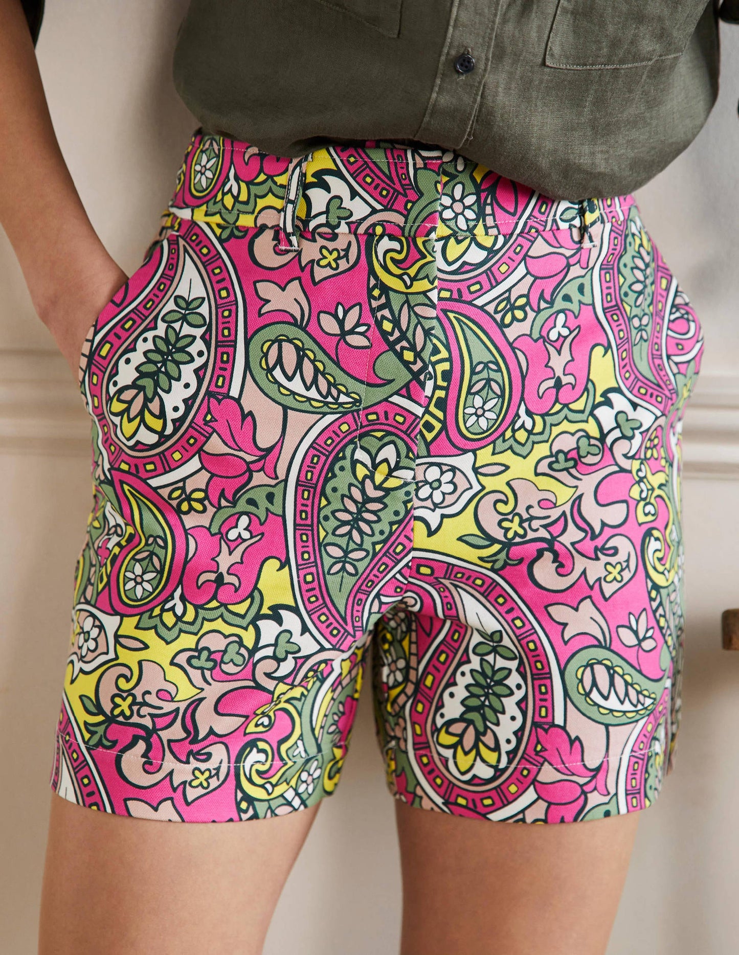 Carrie High Waisted Shorts-Pop Pansy, Paisley